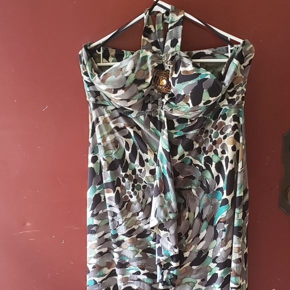 Isadora Collection Halter Dress Black Green Print - Picture 2 of 4